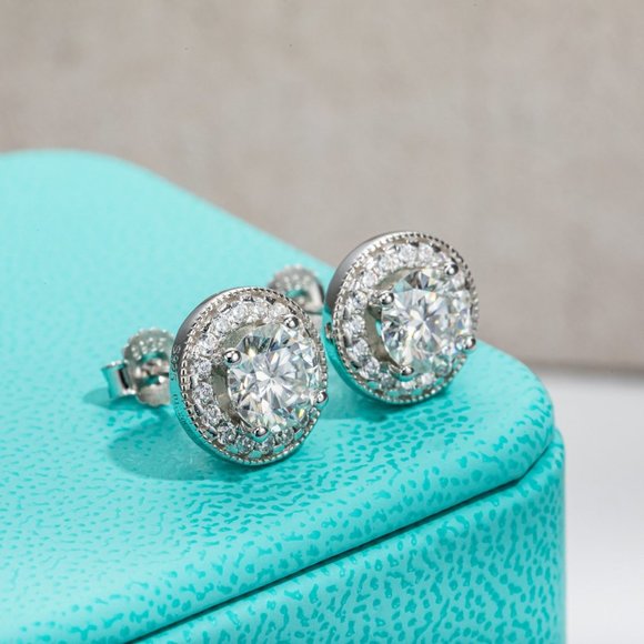 Certified 2.4 ct. t.w.  Moissanite Diamond Halo Stud Earrings NEW - Picture 7 of 11